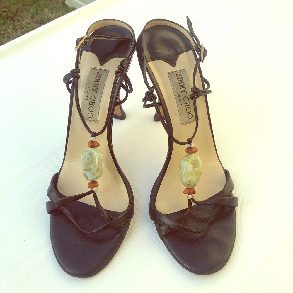 Jimmy Choo Black leather strappy heels